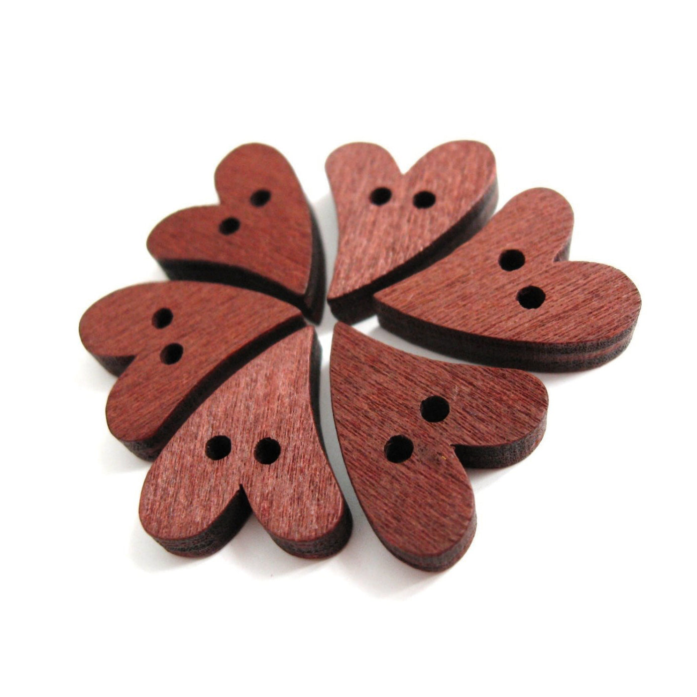 6 Heart Wooden Buttons - craft buttons 20mm