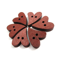 6 Heart Wooden Buttons - craft buttons 20mm