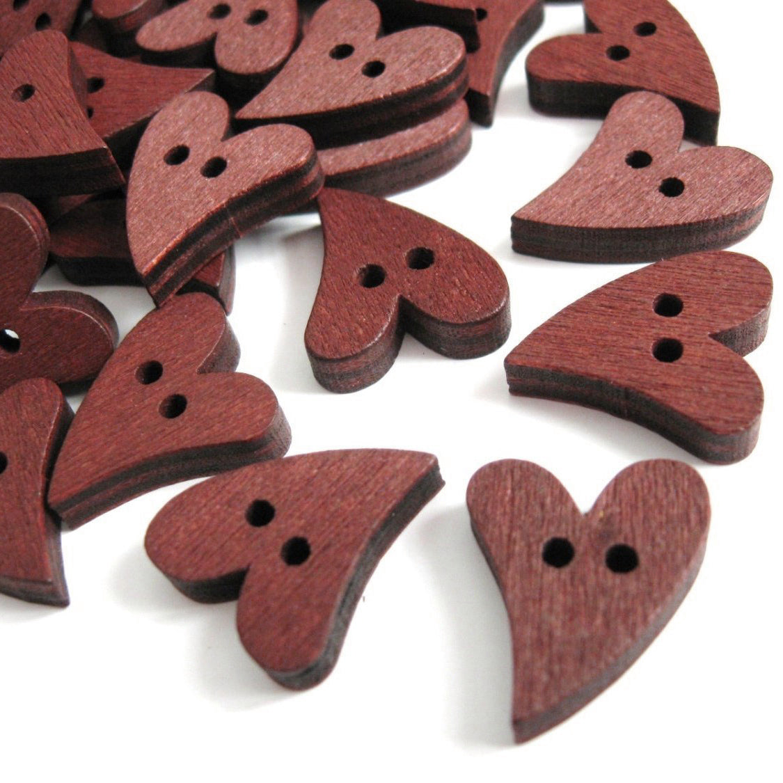 6 Heart Wooden Buttons - craft buttons 20mm