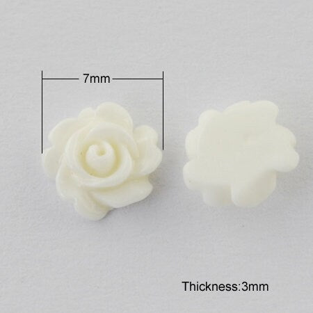 Dainty white flower cabochons, 7mm resin rose embellishments, Flatback earring cabochons, Jewelry making supplies