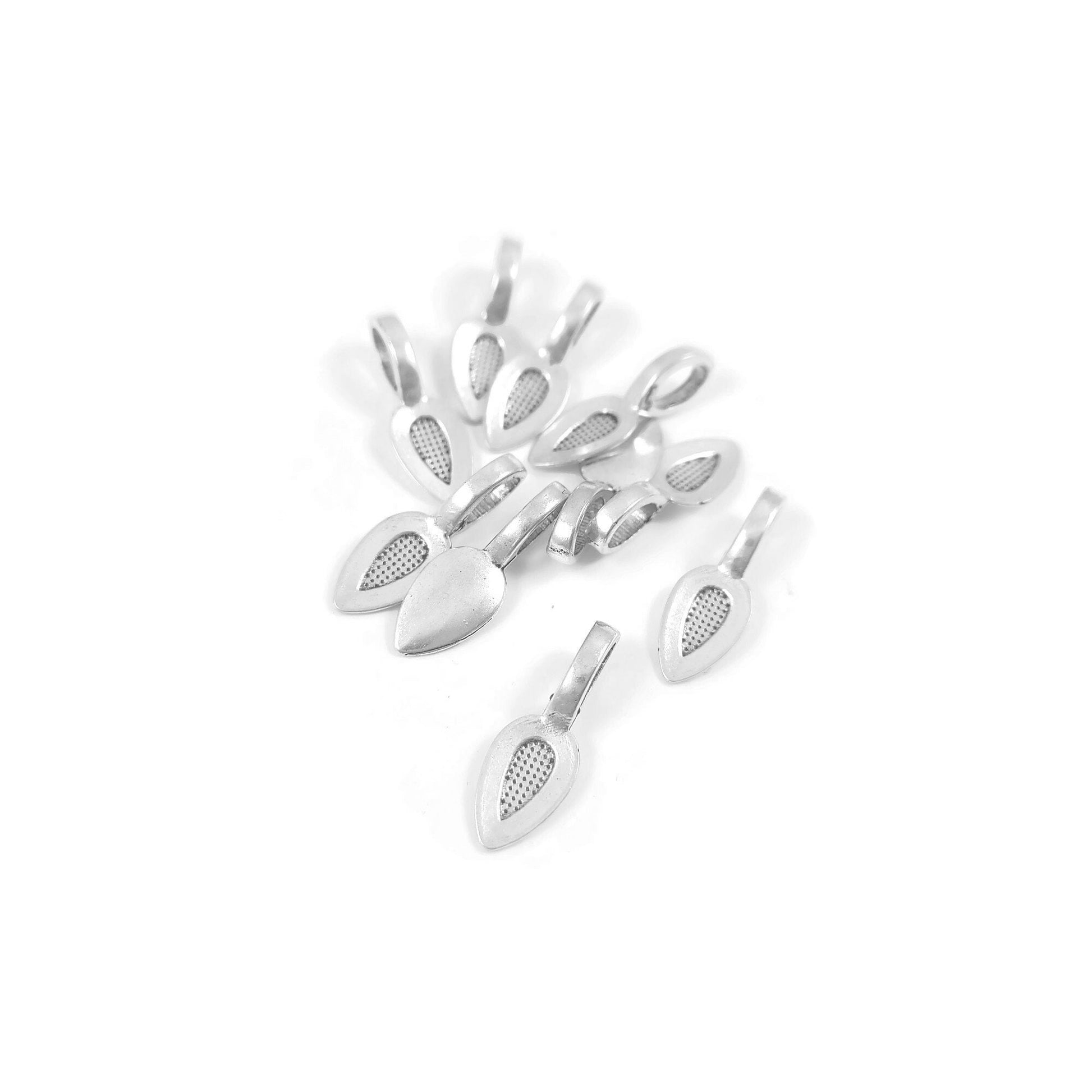 Glue on bails, Gold, Silver, Leaf oval pad, Hypoallergenic nickel free jewelry findings, Pendant making parts