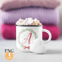 Christmas alphabet, Watercolor floral alphabet, Wreath monogram, PNG initial clipart, Instant download DIY
