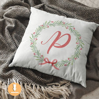 Christmas alphabet, Watercolor floral alphabet, Wreath monogram, PNG initial clipart, Instant download DIY