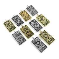 Tarot card charm, Gold, Silver, Necklace making pendant, Sun, Moon, Star, World, Fortune