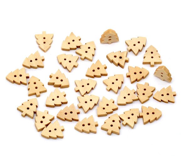 10 Christmas tree Wooden Buttons - craft buttons 14x12mm