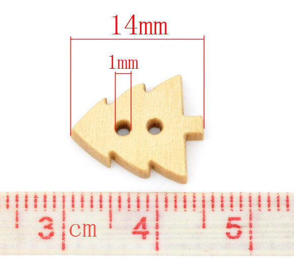 10 Christmas tree Wooden Buttons - craft buttons 14x12mm