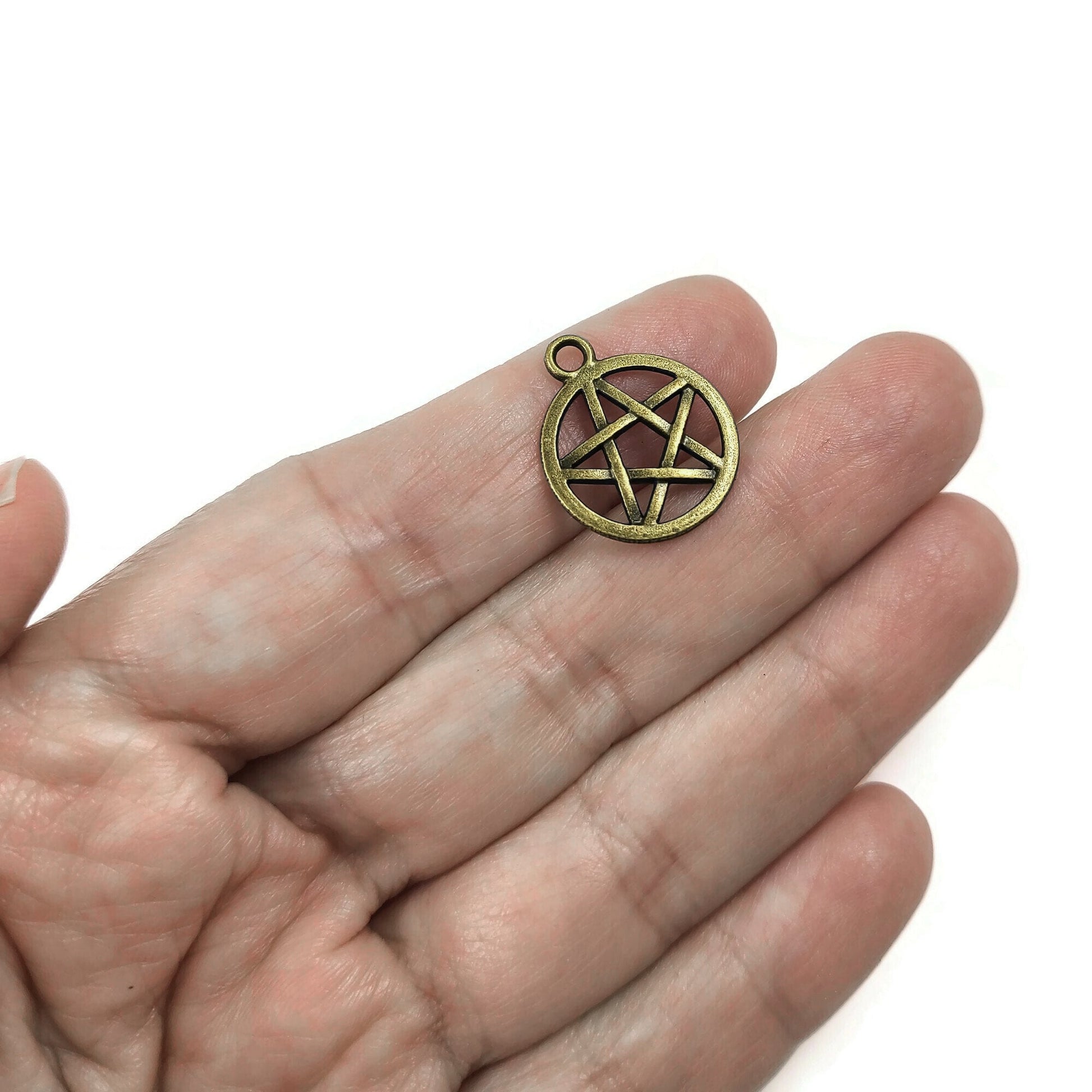 Hypoallergenic pentagram charms, 20mm nickel free pagan pendants, Pentacle star for jewelry making, Gold, Silver, Bronze