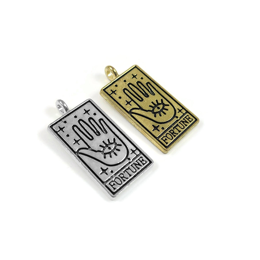 Tarot card charm, Gold, Silver, Necklace making pendant, Sun, Moon, Star, World, Fortune