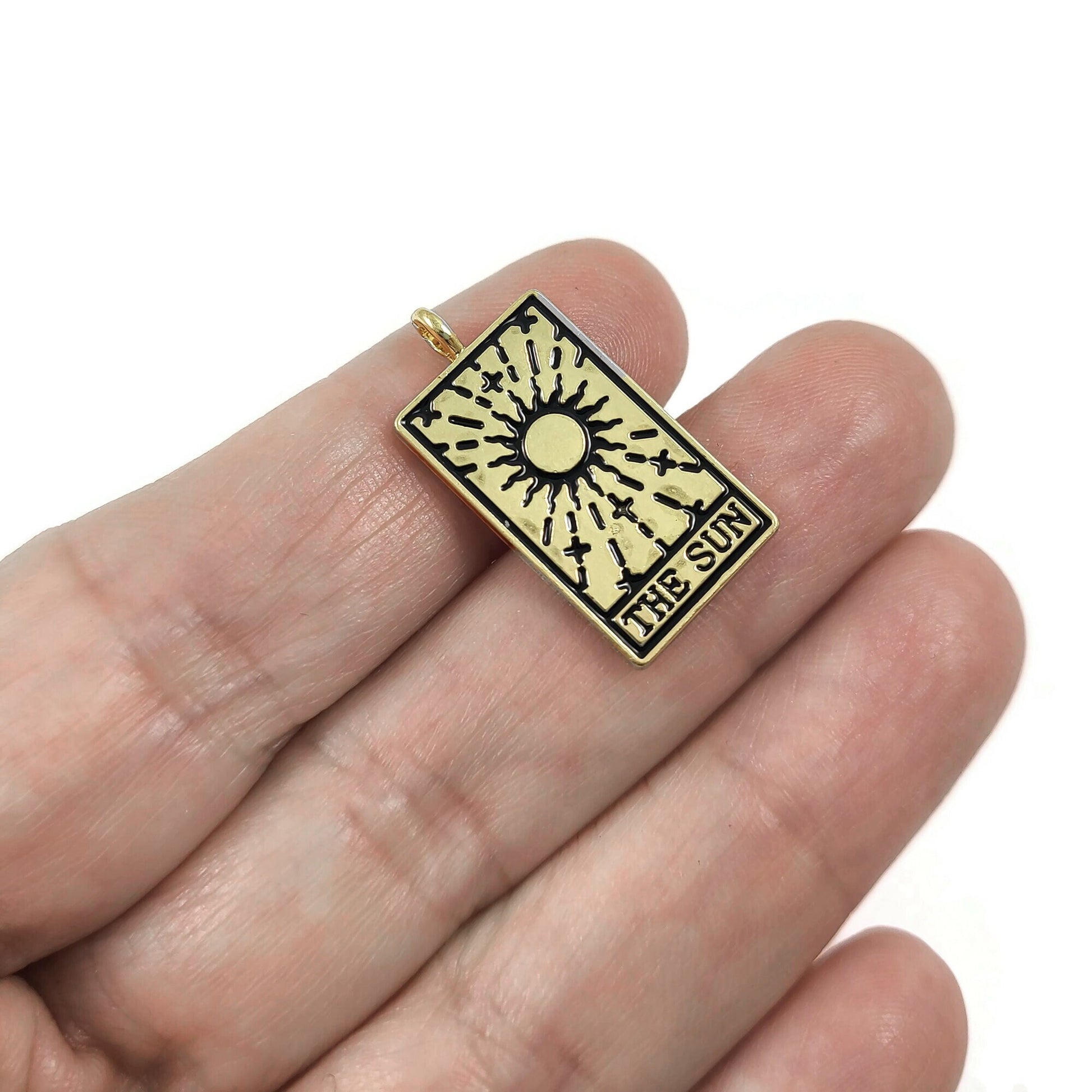 Tarot card charm, Gold, Silver, Necklace making pendant, Sun, Moon, Star, World, Fortune