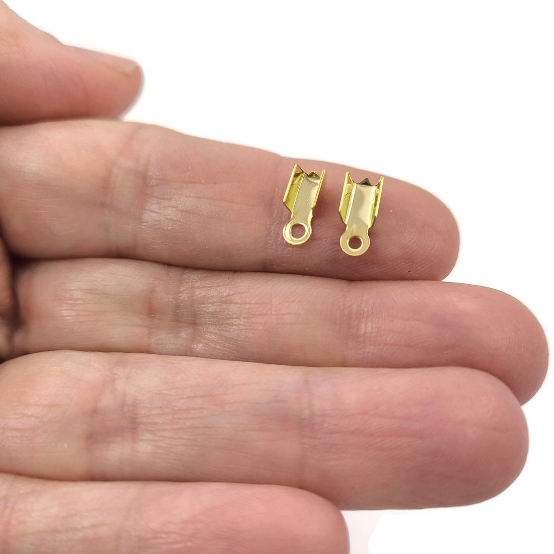 Gold crimp end caps, Fold over cord tips, Stainless steel ribbon end clasp findings, Jewelry making parts