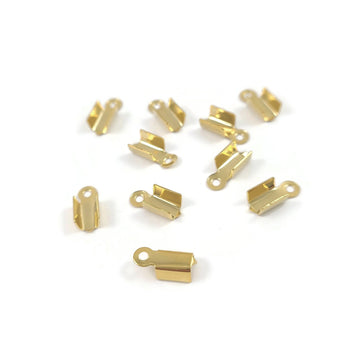 Gold crimp end caps, Fold over cord tips, Stainless steel ribbon end clasp findings, Jewelry making parts