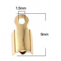 Gold crimp end caps, Fold over cord tips, Stainless steel ribbon end clasp findings, Jewelry making parts