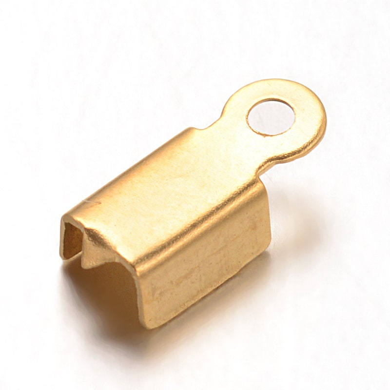 Gold crimp end caps, Fold over cord tips, Stainless steel ribbon end clasp findings, Jewelry making parts