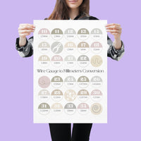 Wire gauge to inches and millimeters conversion chart, Fun printable poster, Jewelry making decor, Crafter gift