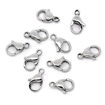 10 fermoirs mousquetons argent en acier inoxydable hypoallergénique