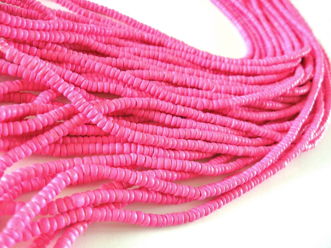 Coconut bead 150 pink wood Beads - Coconut Rondelle Disk Beads 4-5mm