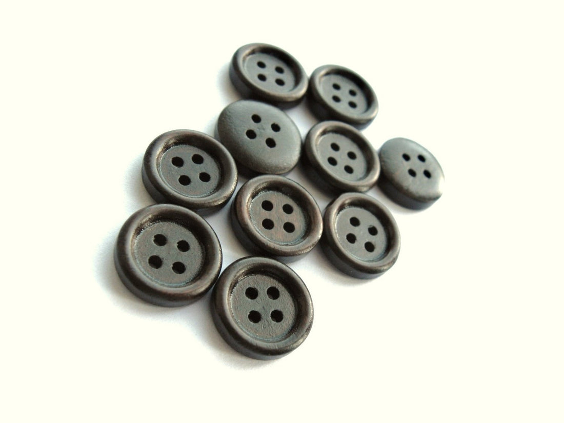 Small button - Dark Brown 4 Holes Wooden Sewing Buttons 13mm - set of 10