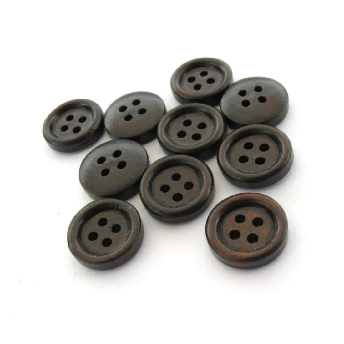 Small button - Dark Brown 4 Holes Wooden Sewing Buttons 13mm - set of 10