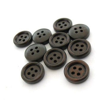 Bouton de bois à 4 trous en bois naturel brun foncé de 13mm - ensemble de 10