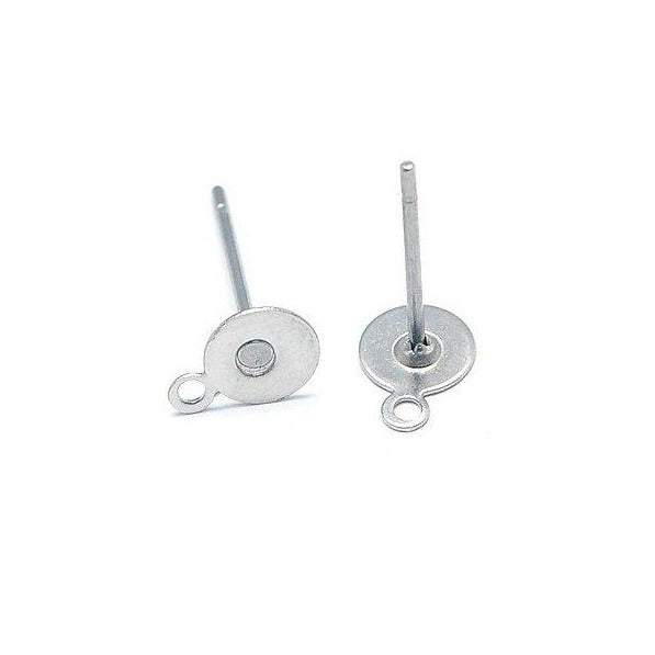 10 Stainless steel earring post with loop - 5mm, 6mm, 8mm, 10mm