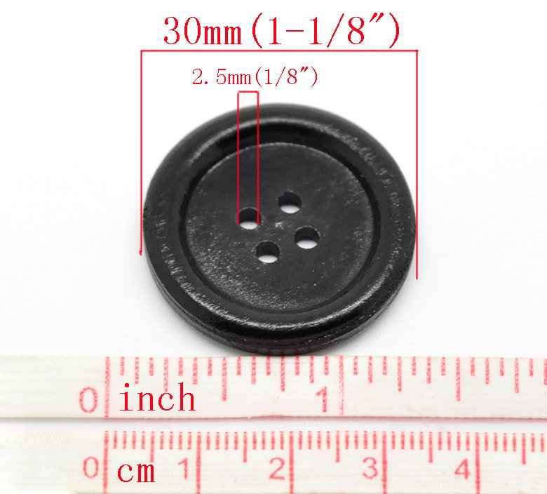 Black buttons 30mm - set of 6 wood buttons