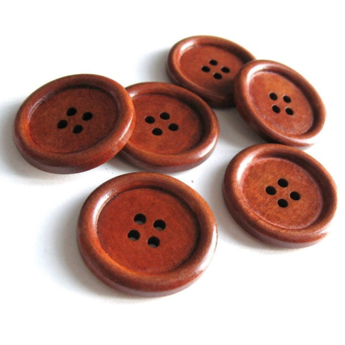 Maroon brown Wooden Sewing Buttons 30mm - set of 6 natural wood button