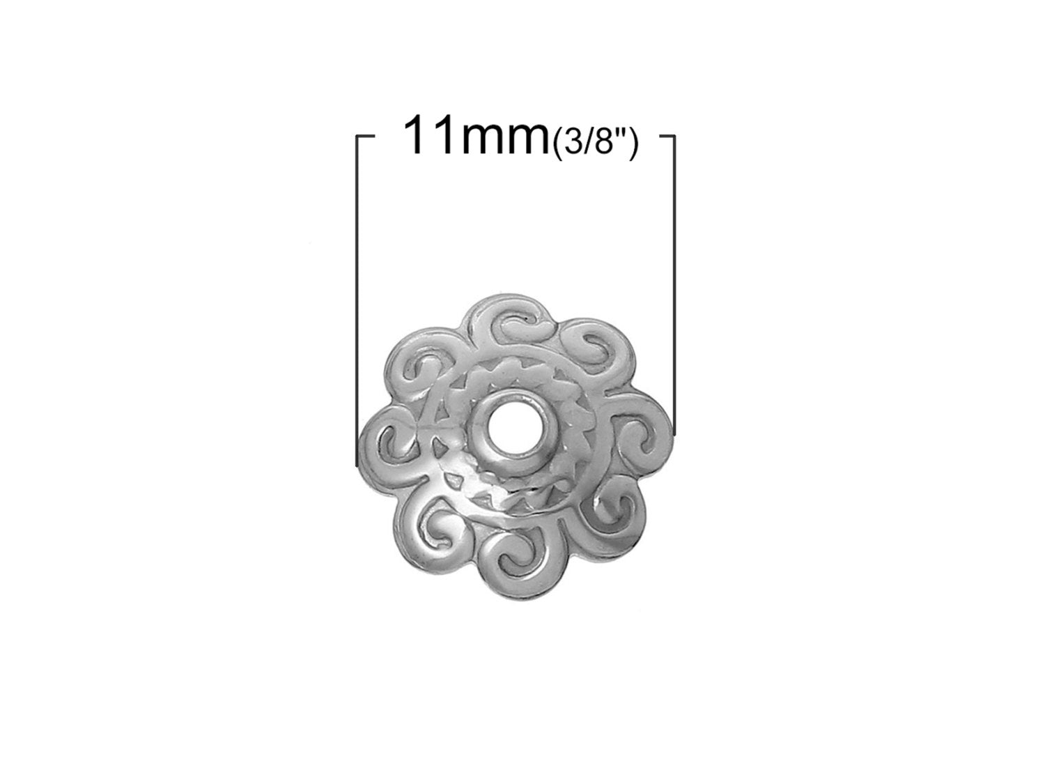 10 Flower bead caps hypoallergenic stainless steel 11mm beadcaps