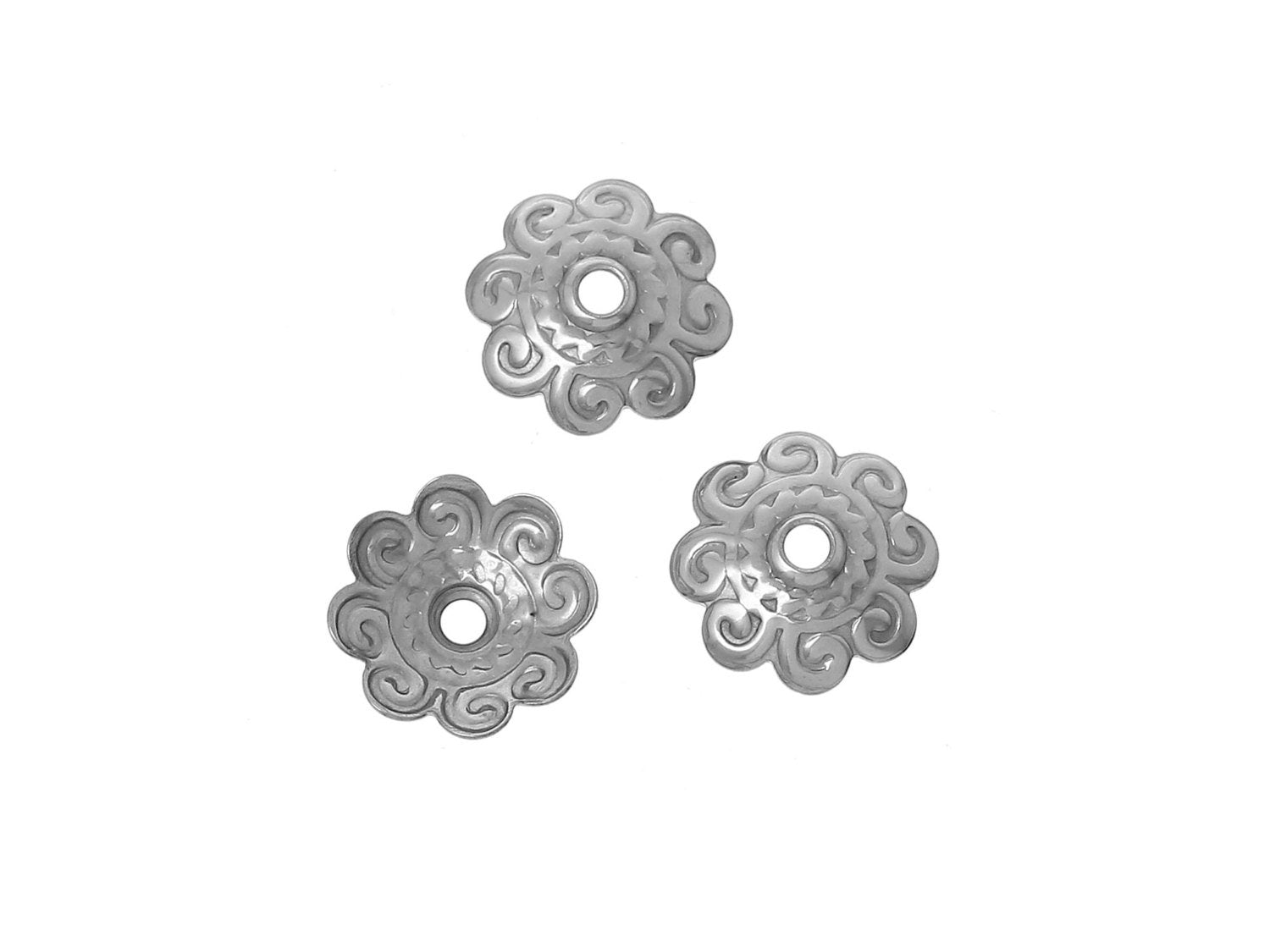 10 Flower bead caps hypoallergenic stainless steel 11mm beadcaps