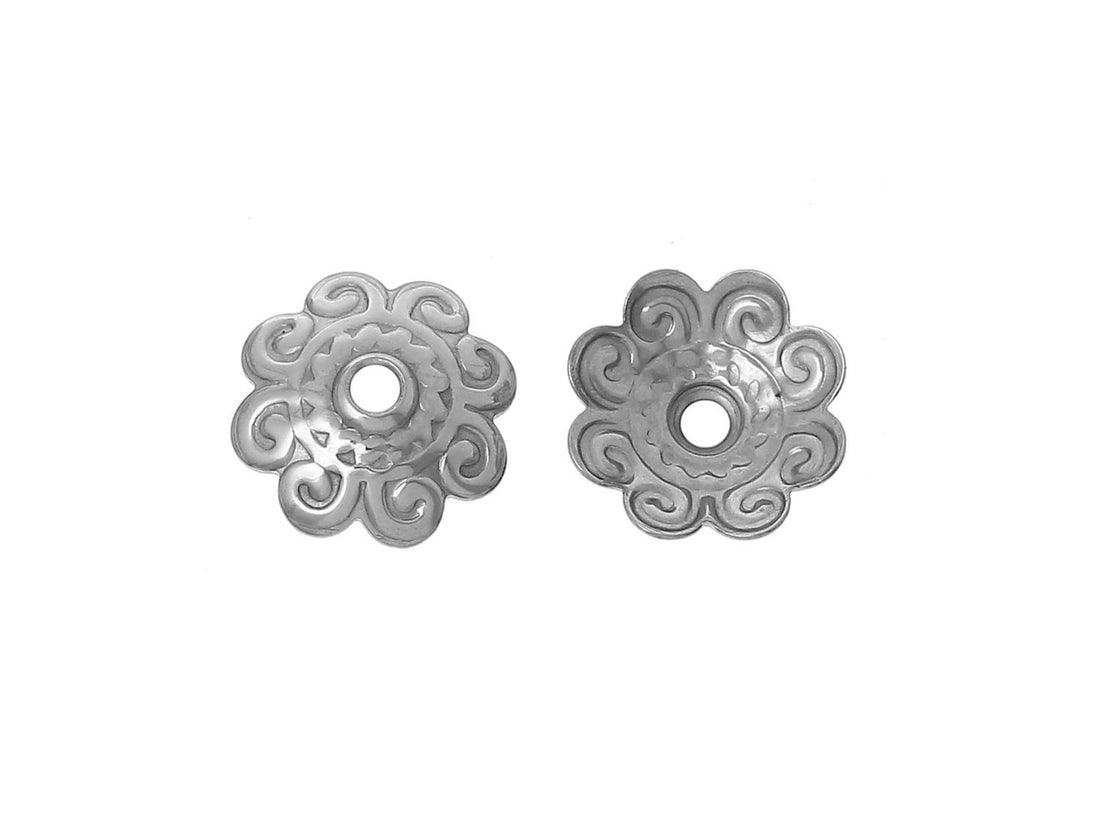 10 Flower bead caps hypoallergenic stainless steel 11mm beadcaps
