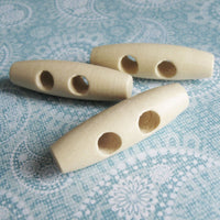 3 Beige wooden toggle button 40mm