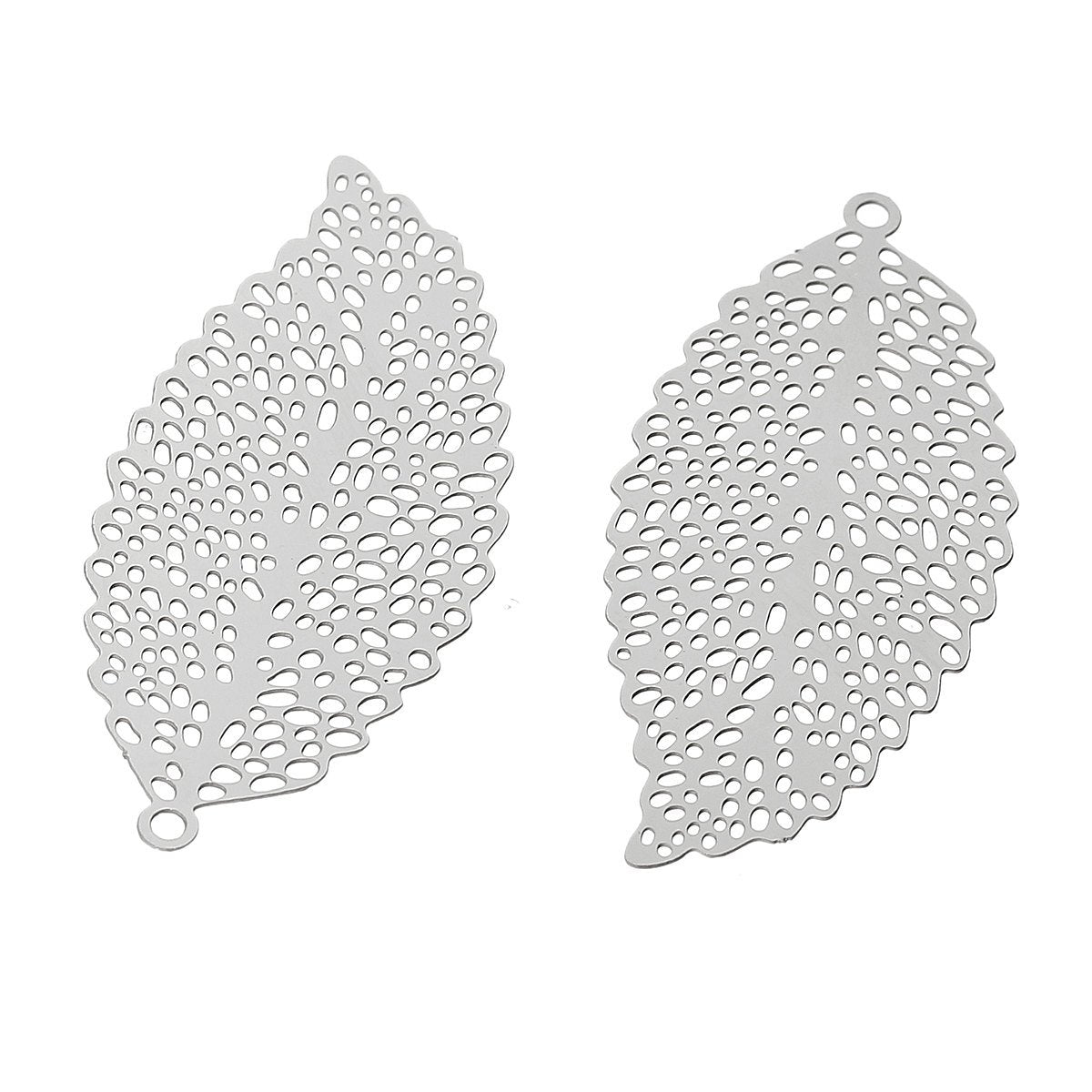 2 Filigree leaf pendant stainless steel hypoallergenic charms