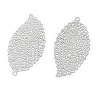 2 Filigree leaf pendant stainless steel hypoallergenic charms