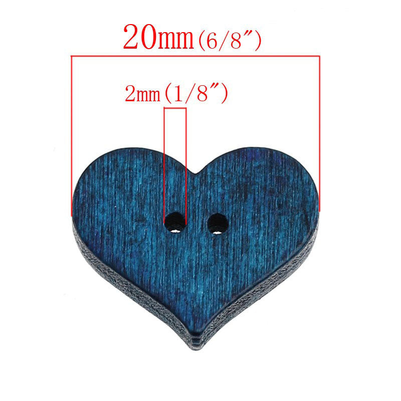 Hearts shapes 25 Mixed Colors Buttons - Wood sewing buttons 20mm