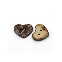 10 Brown Coconut Shell Buttons 20mm -  Heart shape