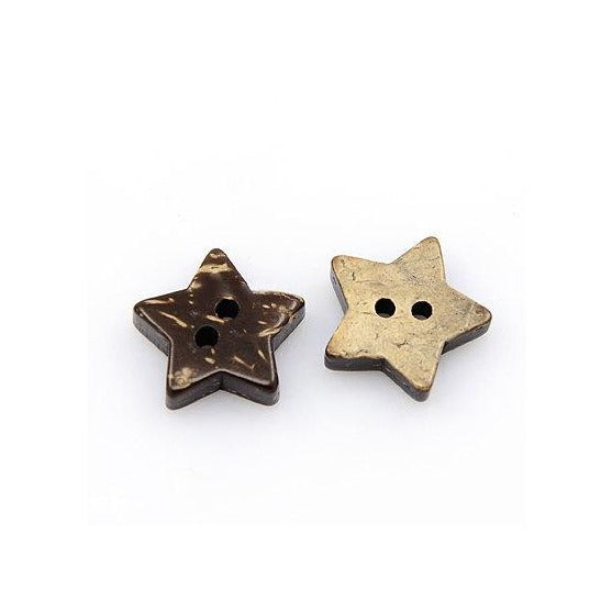 10 Brown Coconut Shell Buttons 15mm -  Star shape
