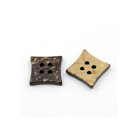 6 Boutons en bois de coco 14mm - Carré