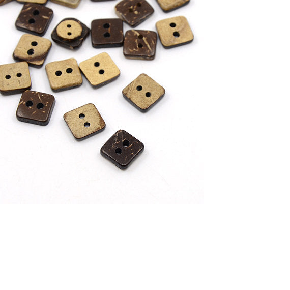 10 Boutons en bois de coco 9mm - Mini Carré