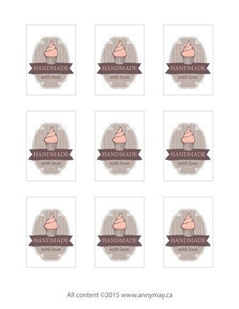 Handmade With Love Printable Gift Tags - Digital DIY Baking Tags Sheet - Vintage Peach Cupcake