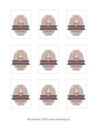 Handmade With Love Printable Gift Tags - Digital DIY Baking Tags Sheet - Vintage Peach Cupcake