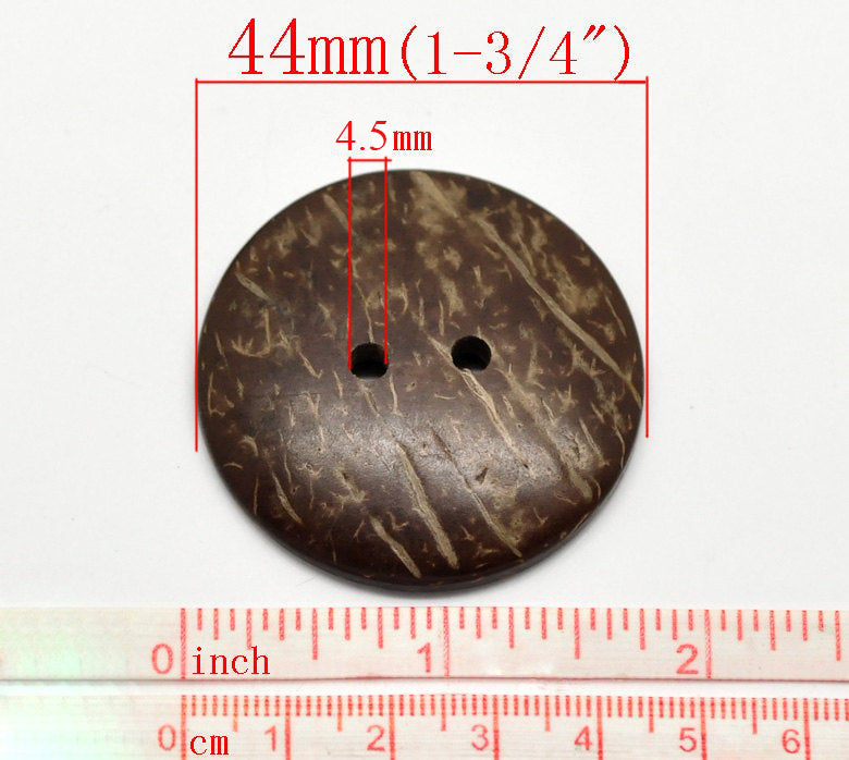 2 Large buttons 1 3/4 inch coconut buttons 44mm - Natural Wood and Eco Friendly buttons