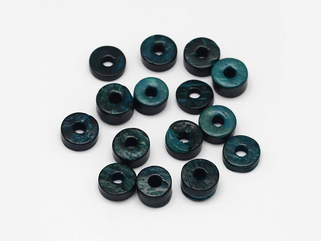 100 perles de bois de coco sarcelle en rondelle de 9mm