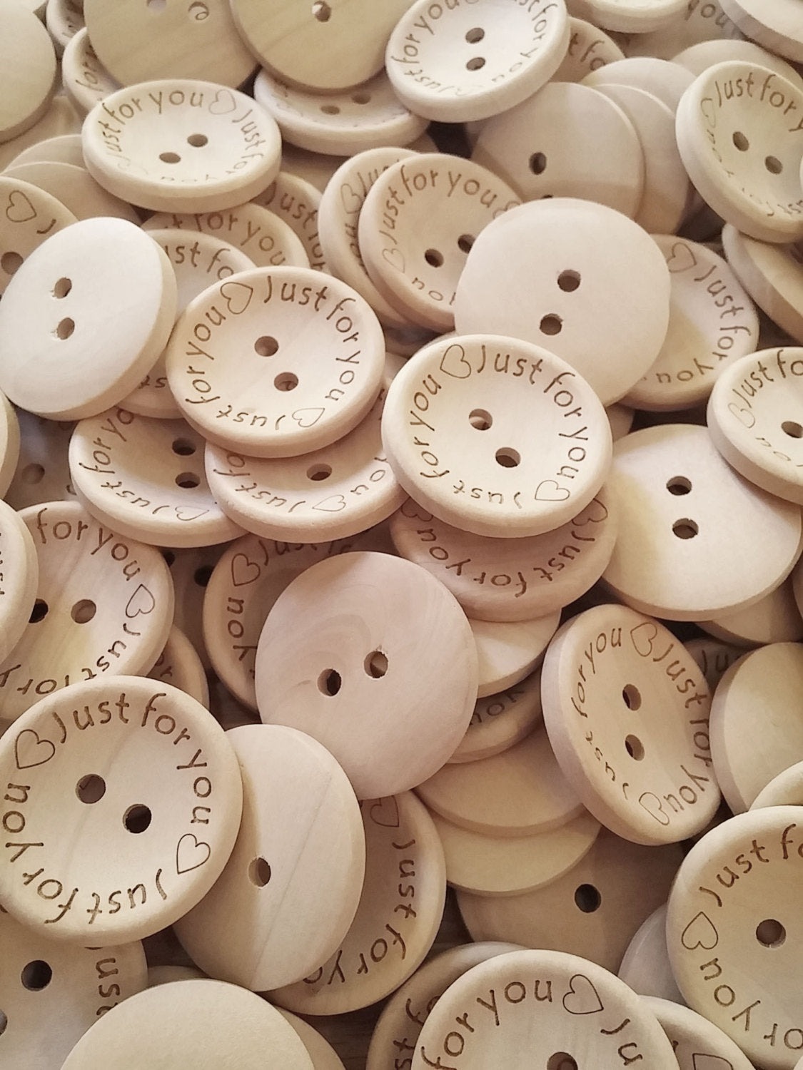 4 Natural unfinished wood button with Just for You logo engraved