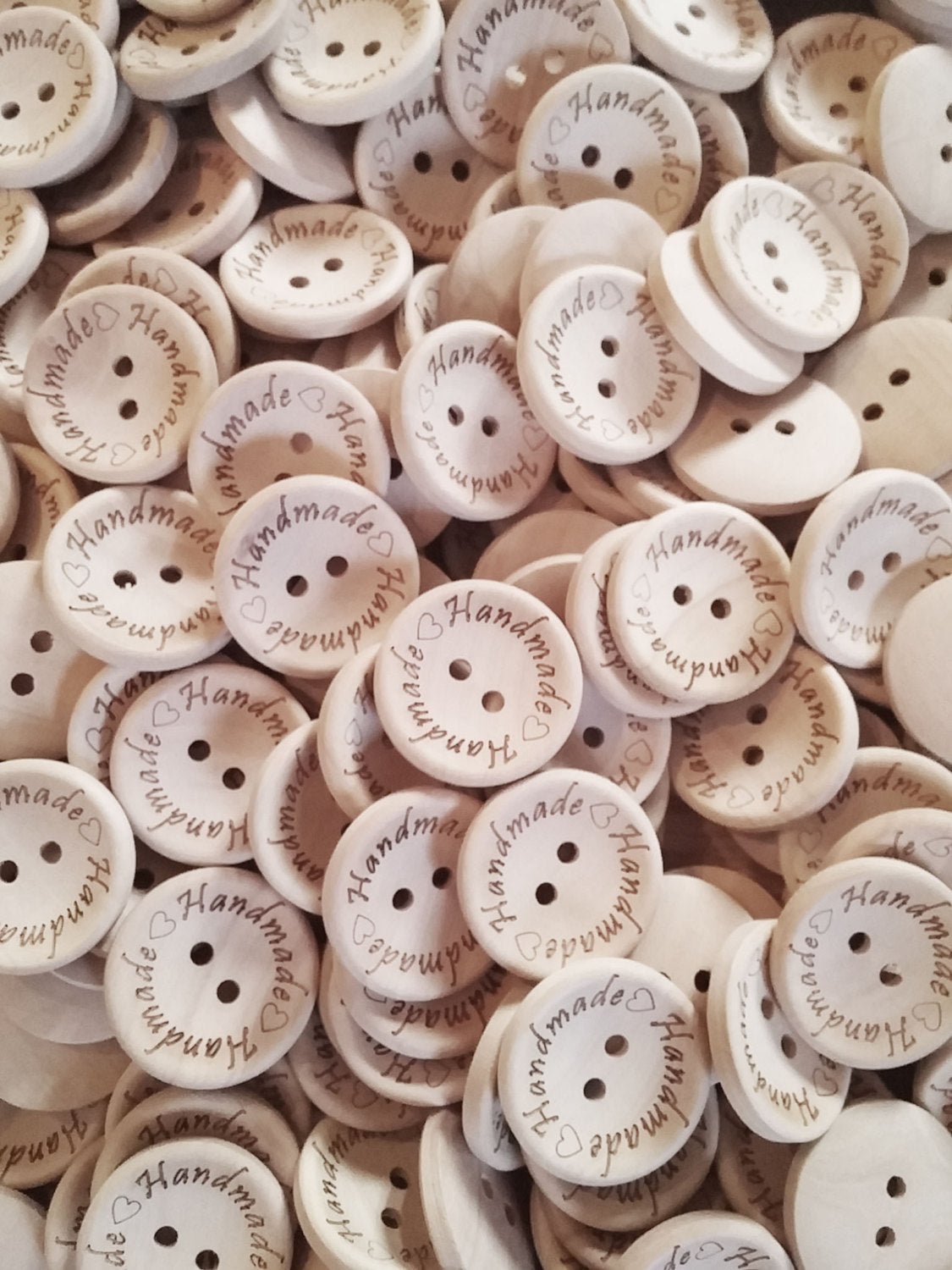 4 Natural unfinished wood button with handmade logo engraved