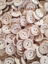 4 Natural unfinished wood button with handmade logo engraved