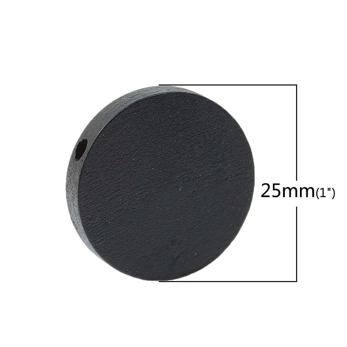 10 black flat round coin wooden beads 25mm