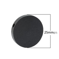 10 black flat round coin wooden beads 25mm