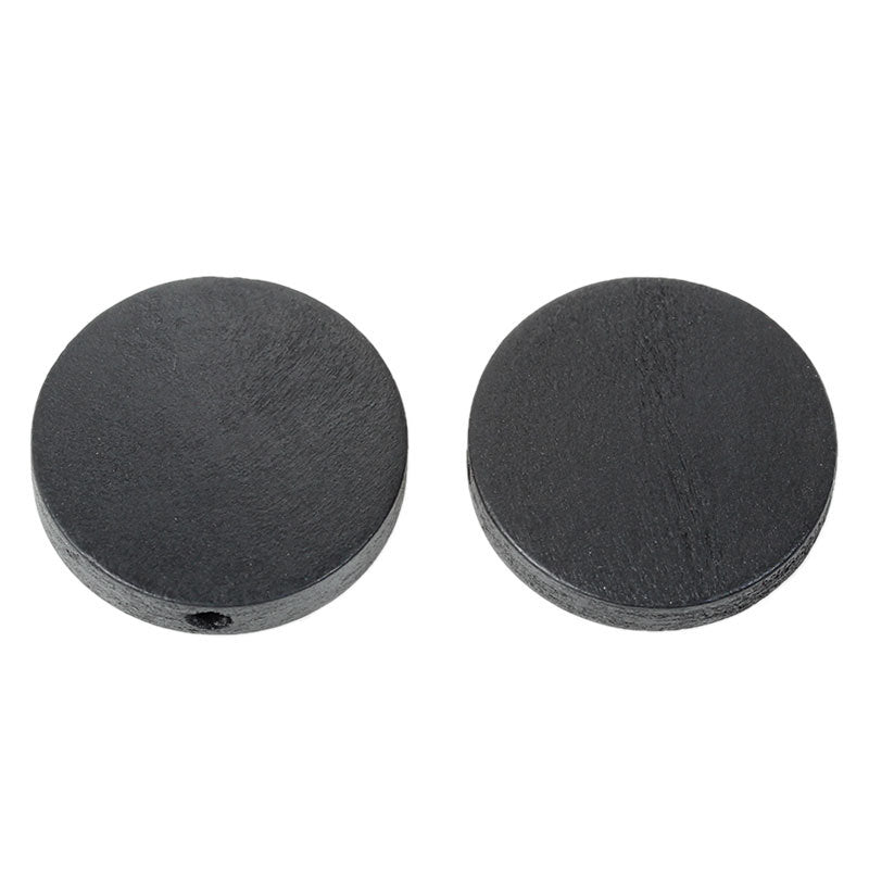 10 black flat round coin wooden beads 25mm
